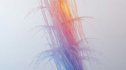 Delicate strands of pastel colored liquid with fine droplets against a light background abstract blue