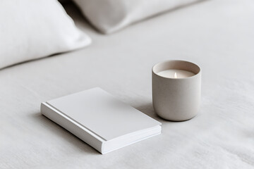 self-care haven, serene self-care space with journal and candle for a mindful wellness experience