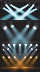 Vibrant stage lights shining in blue and orange hues on dark background