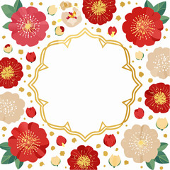 Fototapeta premium Festive Lunar New Year floral border design with spacious layout