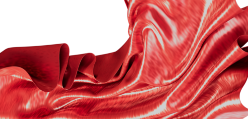 Abstract red fabric gracefully flowing, showcasing detailed textures and patterns suitable for design projects.