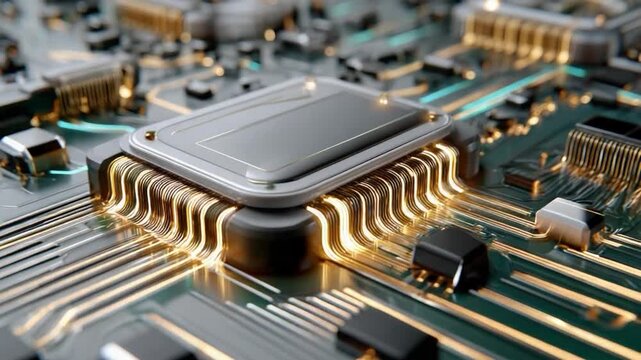 Microchip Marvel: A close-up showcases a powerful microchip, the technological heart of modern devices, with intricate circuitry and an aura of innovation.