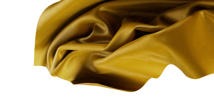 Luxurious gold fabric gracefully draped with smooth textures, ideal for design, fashion, and artistic projects. Gold sil