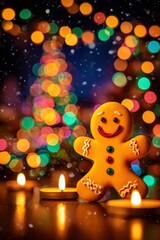 Fototapeta premium Gingerbread man with candles in Christmas atmosphere