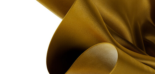 High-quality image of golden fabric, elegantly draped, with beautiful textures and highlights....