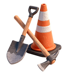 Road repair crew tools 3D illustration, isolated on transparent background, png