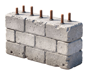 Concrete wall section 3D illustration, isolated on transparent background, png
