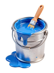 Paint bucket with brush 3D illustration, isolated on transparent background, png