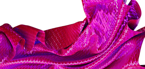 Abstract pink material with wave like patterns isolated on a white background. Perfect for design, fashion, and textile