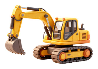 Excavator 3D illustration, isolated on transparent background, png