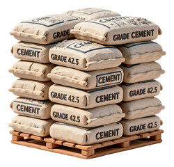 Cement bags stack 3D illustration, isolated on transparent background, png
