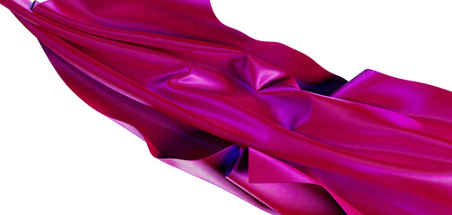 Abstract pink material with folds. Silk or satin fabric flowing in the wind. Beautiful magenta textile background, smoot