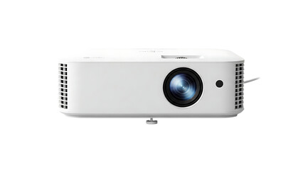 White Modern Projector with Large Lens on White Background for Home Theater or Business Presentations