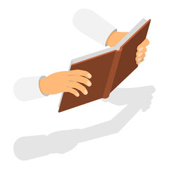 3D Isometric Flat  Illustration of Hands with Books. Item 1