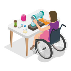 3D Isometric Flat  Illustration of Disabled Character and Household Chores. Item 3