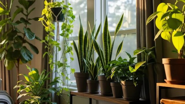 Indoor garden oasis thriving near window creating a natural and calm atmosphere for relaxation
