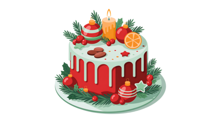 Decorated celebration cake with fruits and cream isolated on white
