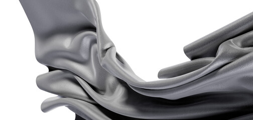 A stunning close-up of flowing silver fabric with a soft texture against a white backdrop. Ideal...