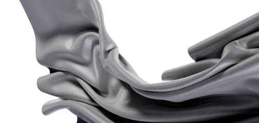 A stunning close-up of flowing silver fabric with a soft texture against a white backdrop. Ideal for fashion, textile, a