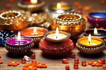 celebration deepavali with candle lights