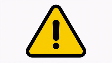 A prominent yellow triangular warning sign with a bold black exclamation mark for caution