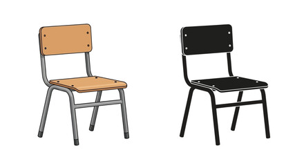 Fototapeta premium Illustration of two metal chairs one light wood and one black