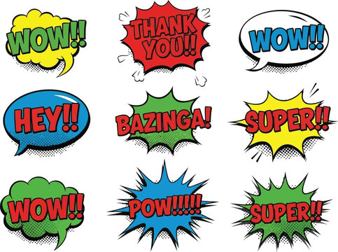 Collection of comic speech bubbles and expressions
