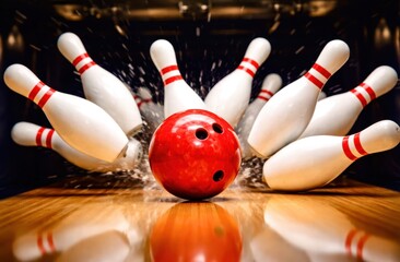 A bowling ball is in the middle of a bowling game with a purple ball