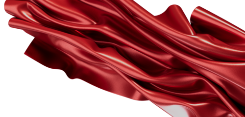 Dramatic red satin cloth isolated against a white backdrop. Perfect for fashion, design, or elegant themes. The fabric d
