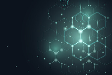 Glowing Teal Digital Hexagonal Network