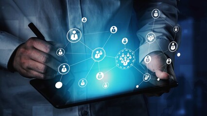 Digital Connections with People Icons and Interaction Symbols on a Tablet Screen in a Modern Business Environment Gluon.