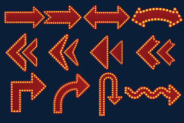 Retro arrow sign set with marquee light style, ideal for navigation, signage, and decorative graphic design.Retro arrow sign set with marquee light style, ideal for navigation, signage, and decorative © B_1_3