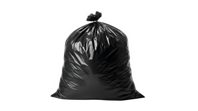 plastic black garbage bag, isolated on white or transparent background. PNG - Powered by Adobe