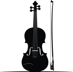 Violin and bow silhouette on white background