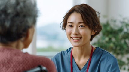 Healthcare interaction hospital room emotional support bright environment close-up view compassion