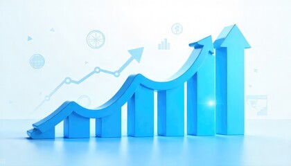 Business growth chart with rising arrows and increasing graph