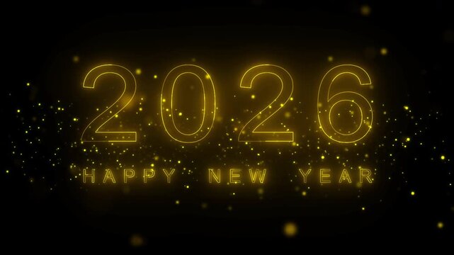 Happy new year 2026 gold background greetings gold shining line trails sparkling 4k 2026 Celebration Festive clock countdown, falling confetti light effects. Luxury festive holiday postcard invitation