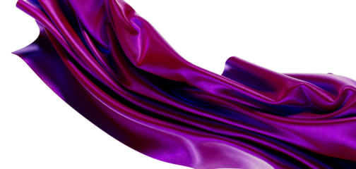 Elegant purple silk fabric with flowing wave design isolated on white, perfect for adding luxury and style to your proje
