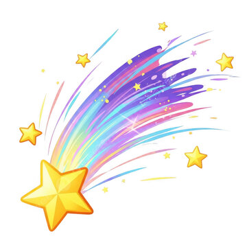 Vibrant star explosion with colorful trails and stars isolated on transparent background