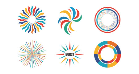 Obraz premium Collection of abstract colorful circular burst and radial graphic elements
