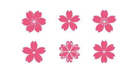 Collection of stylized pink cherry blossom icons on a white background