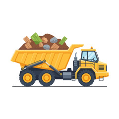 Obraz premium Heavy-duty industrial dump truck transporting a load of recycled waste materials for construction