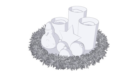 白い雪だるまとろうそくのイラスト