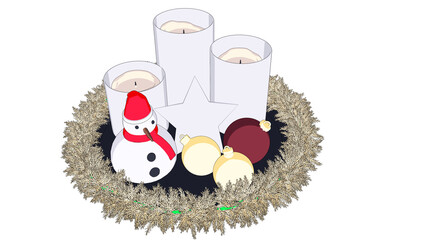 雪だるまとろうそくのイラスト