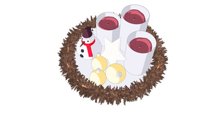 白い雪だるまと赤いろうそくのイラスト