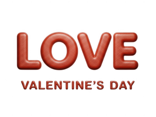 Red leather LOVE text with Valentine's Day on black love
