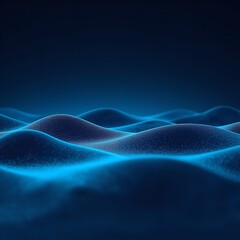 Glowing blue waves on a dark background, abstract digital landscape with neon light, futuristic and dreamy scenery