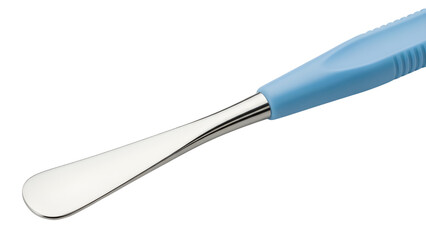 Fototapeta premium Isolated Medical Laboratory Spatula with Light Blue Plastic Handle and Stainless Steel Blade