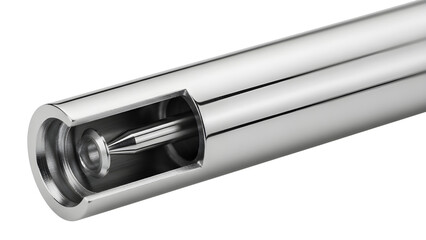 Close-up Product Shot of a Shiny Chrome Industrial Sensor Probe