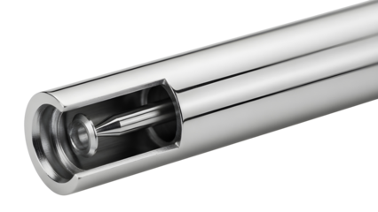 Close-up Product Shot of a Shiny Chrome Industrial Sensor Probe